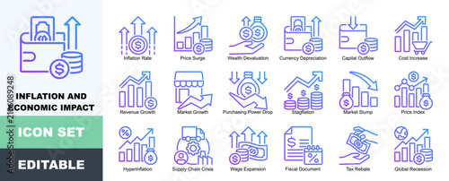 Foto Inflation Icon Pack Featuring Inflation Rate, Price Surge, Wealth Devaluation, C