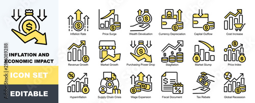 Konstfotografi Inflation Icon Pack Featuring Inflation Rate, Price Surge, Wealth Devaluation, C