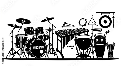 Fotografija percussion musical instruments set silhouette vector illustration