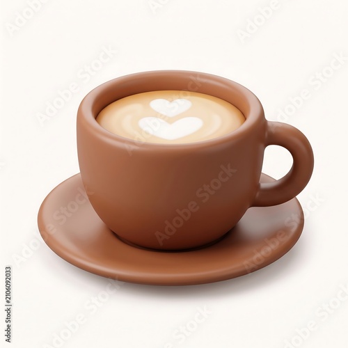 Ceramic cup of hot latte coffee with heart shape latte art caffeine beverage espresso cappuccino isolated