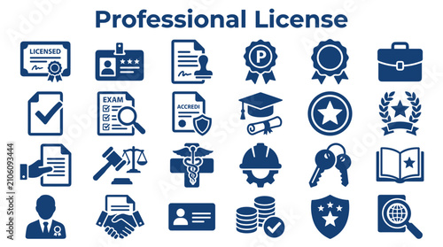 Foto Professional License and Certification Icons Representing Qualification and Appr