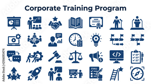 Fotografia Corporate Training Program Icons symbolizing learning, growth, teamwork, and pro