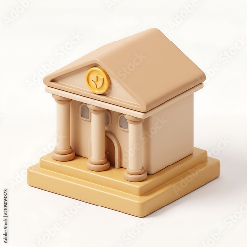 3D isometric icon illustration of classic bank building with columns building architecture institution