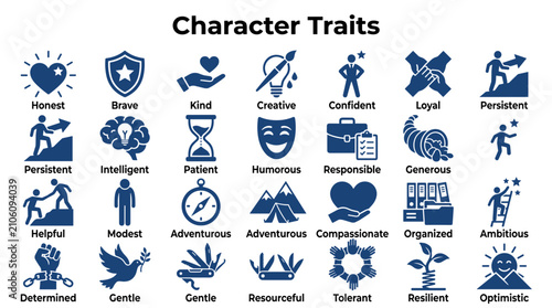 Fotografi Collection of Icons Representing Positive Character Traits and Personal Qualitie