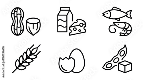 Foto Food allergen and dietary sensitivity line icons.