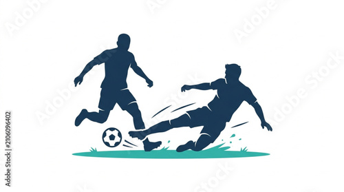 Tableau sur toile Dynamic soccer players competing for the ball on field.