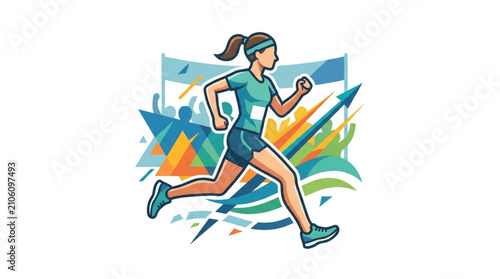 Obraz na plátně Energetic female runner in athletic motion illustration.