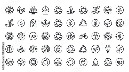 Canvastavla Green energy and environmental conservation line icon set.