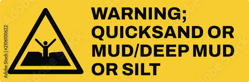 Yellow Warning Sign for Quicksand Deep Mud or Silt Hazards