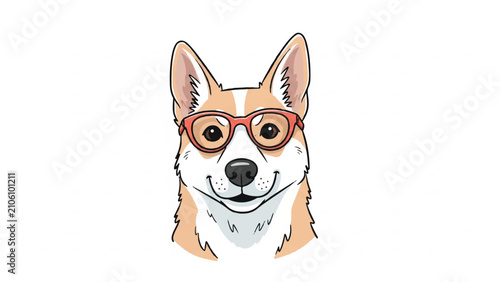 Foto Corgi dog wearing red glasses.