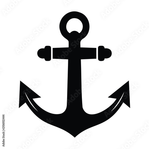 Canvas-taulu Nautical anchor silhouette icon with sharp flukes and crossbar for maritime sailing design