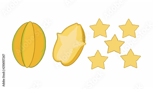 Foto Carambola Star Fruit Vector Illustration with Yellow Tropical Fruit and Star Sha