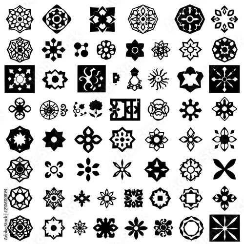 Foto Abstract symbols set with a grid of 80 geometric icons arranged in 8 rows and 10
