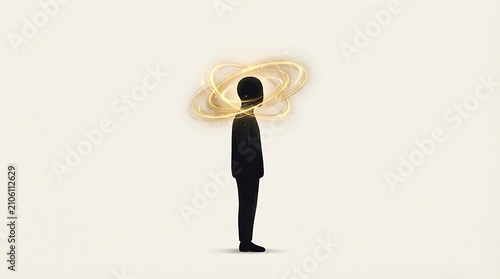 Conceptual illustration of a person standing with glowing rings spinning around their head.