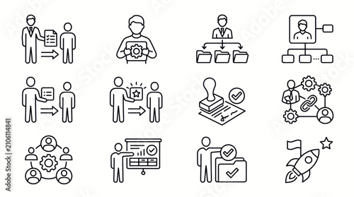 Collection of diverse flat design icons representing various professions and activities.