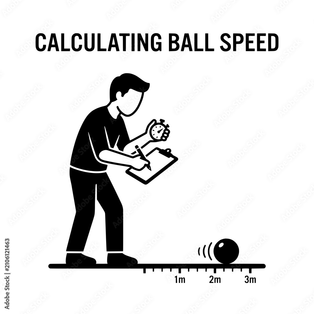 Naklejka premium Man Calculating Ball Speed with Stopwatch and Clipboard.