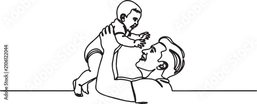 Fotografie Minimalist line drawing of a father holding up his young child with parenting il