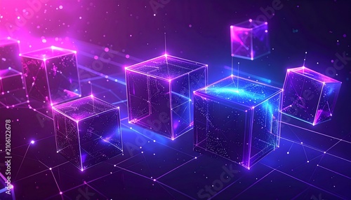 Floating Neon Cubes Futuristic Digital Space