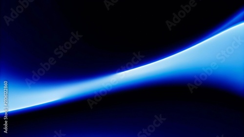 Принти на полотні Luminous blue neon ribbon flowing diagonally across deep dark space, smooth glow