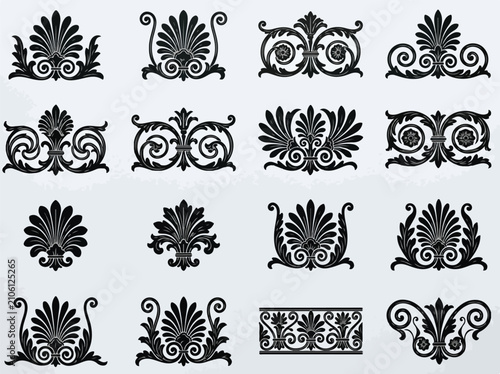 Collection of classical architectural ornaments and decorative motifs