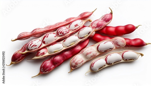 Borlotti Beans Red And White Pods Isolated On White Background