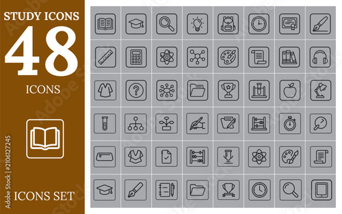 Study and Education Icon Set - Line Style Vector Icons for School, Learning, Books, and Online Courses