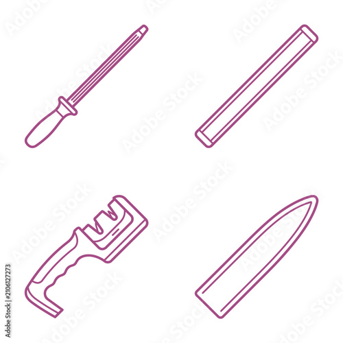 Knife Sharpening Tools: Honing Steel, Whetstone, Sharpener, Sheath Icon Set