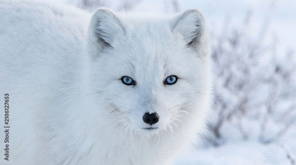 Fototapeta premium Close-up of a white arctic fox in snow.