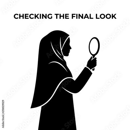 Silhouette of a Woman in Hijab Holding a Mirror Contemplating.