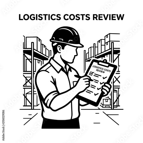 Warehouse Worker Reviewing Logistics Costs with Clipboard and Pen.
