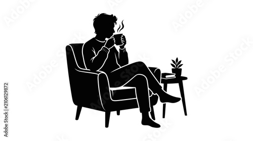 Foto Man sitting in chair relaxing smoking.