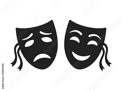 Classic Comedy and Tragedy Masks Silhouette for Theater and Acting Concept