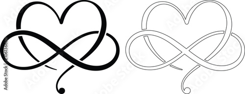 Infinity heart icon. Heart with infinity loop symbol. Simple pictogram for eternal love, wedding, valentine, anniversary, engagement, romantic, tattoo art and forever commitment design.