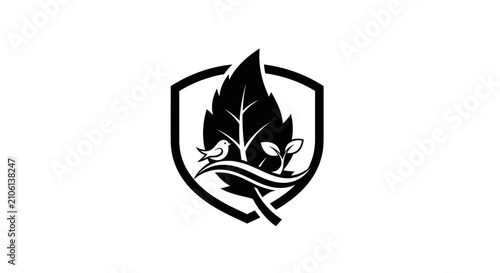 Foto Minimalist nature emblem featuring leaf bird and plant silhouettes encased in a