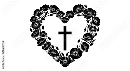 Foto Black floral heart shape with a cross in the center symbolizing love and faith c