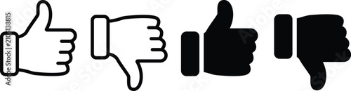 Foto Set of like and dislike hand gesture icons in flat vector style