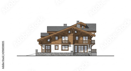 Traditional Alpine Chalet Front Elevation Residential Architectural Facade