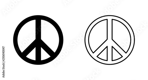 Photos Minimalist peace sign icons in solid black and thin line styles, set of 2 vector