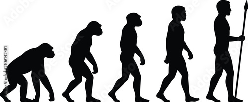 Bild auf Leinwand Silhouette theory of human evolution from ape to modern hunter for education and
