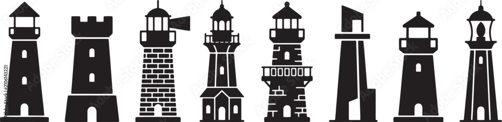 Obraz premium Varying architectural styles of coastal lighthouses and towers