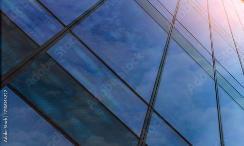Cuadro en lienzo Perspective view of modern futuristic glass building abstract background