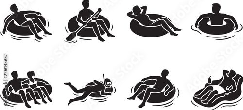 Water tubing river floating swimming and pool relaxation silhouettes