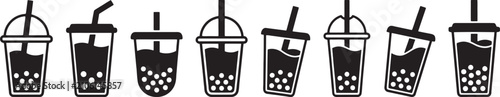 Bubble tea boba milk tea and tapioca pearl drink icons