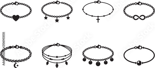 Obraz na płótnie Beaded bracelets anklets and charm fashion chain jewelry icons