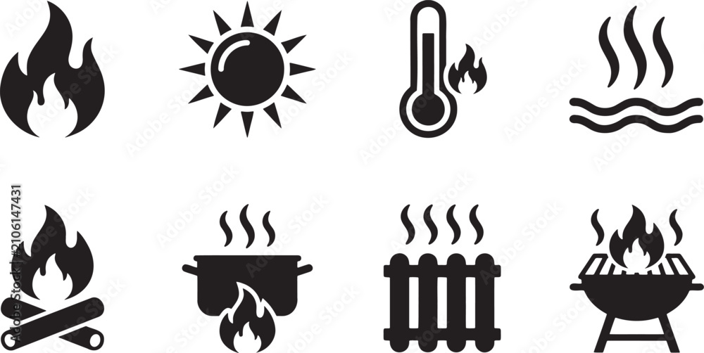 Naklejka premium Thermal elements representing fire heat and high temperature