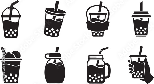 Sweet iced bubble tea and tapioca boba drinks