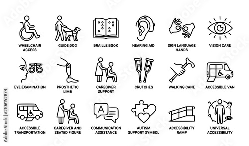 Inclusive accessibility outline icon collection editable vector