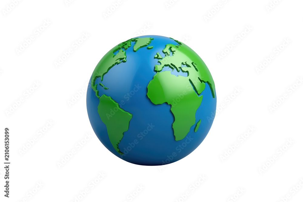 Fototapeta premium Earth globe with blue oceans and green continents, symbolizing globalization, technology, ecology, and worldwide business