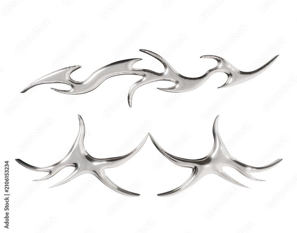 Fototapeta premium Cyberpunk, Abstract Liquid Metal Chrome Cybersigilism Isolated 3D 