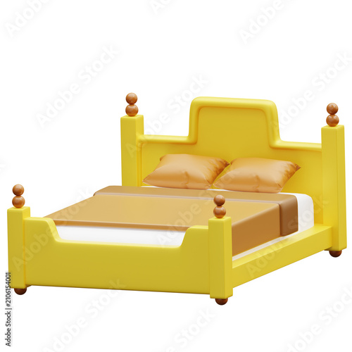 Obraz na plátně 3d icon home furniture illustration yellow double bed bedroom stylized minimalis